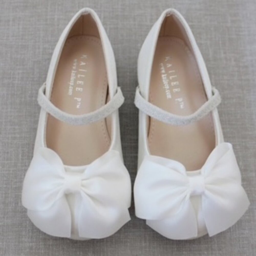 Kailee P Satin Mary Jane Flats with Satin Bow Flower Girl Shoes